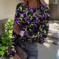 thumbnail image 2 of Mardi Gras Shirts Womens Sparkly Feathers Print Long Sleeve Tunic Tops Sequins Crew Neck Holiday Tops Green L, 2 of 7