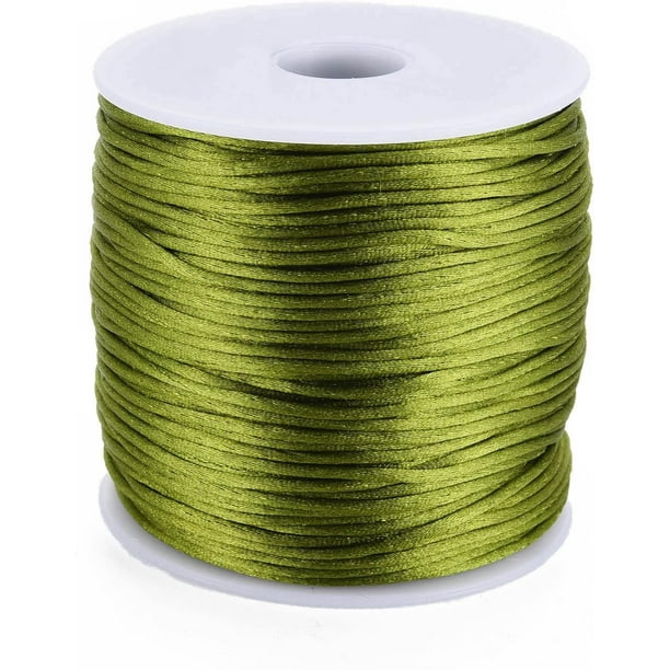 1 rollo de cordón satinado de nailon color verde oliva, 1 mm, 76,55 yardas (70 m)/rollo