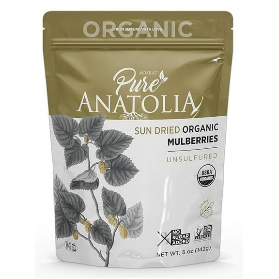 Turkish Dry Fruits Organic Sun-Dried Mulberries, No Sugar Added, Non-GMO, 5 oz Bag
