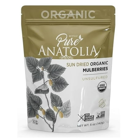 Turkish Dry Fruits Organic Sun-Dried Mulberries, No Sugar Added, Non-GMO, 5 oz Bag