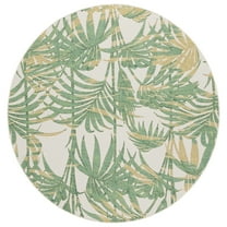 SAFAVIEH Barbados Cahir Botanical Indoor/Outdoor Area Rug, Ivory/Green, 6'7" x 6'7" Round