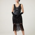 thumbnail image 4 of Women's Vintage Sequin Beaded Fringe Dress Round Neck Short Sleeve Mesh Elegant Slim Fit Dresses for Evening Party Silver XL, 4 of 6