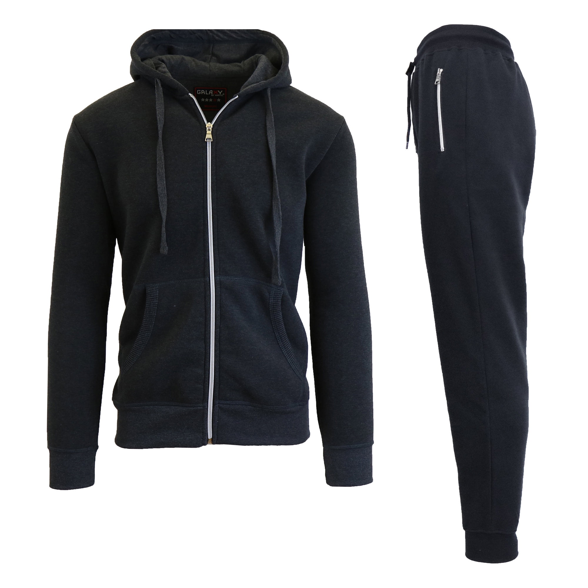 Men Warm Fleece Jacket Hoodie Zip Up Gym Sportswear Sweatshirt Joggers Trousers 