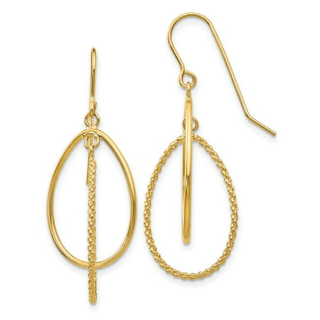 - 14kt Yellow Gold Textured Ovals Drop Dangle Chandelier Earrings Fine Jewelry Ideal Gifts For Women Gift Set From Heart