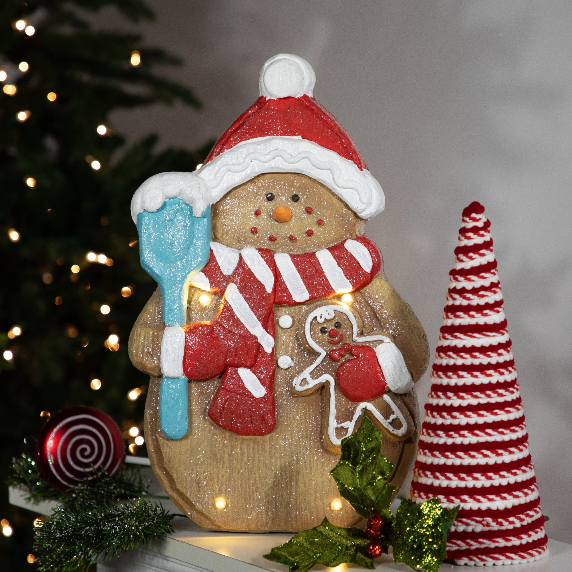Northlight LED Lighted Gingerbread Snowman with Cookie Christmas Figure - 15.75"