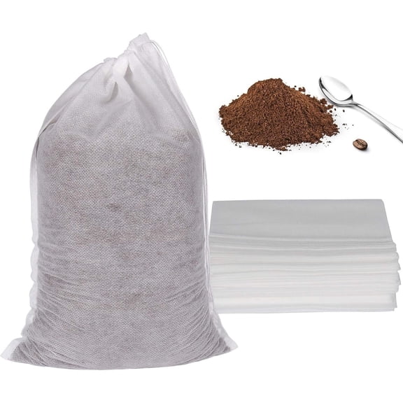 No Mess Cold Brew Bags 100 Pcs Large Tea Bag - Topboutique Disposable Coffee Filter Bags Fine Mesh Bags with Drawstring for Concentrate/Iced Coffee, Herb, Loose Leaf Tea(7" x 10")
