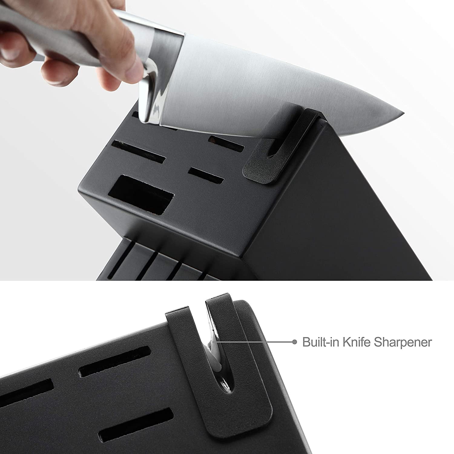 Marco Almond KYA28 14-Piece Stainless Steel Cutlery Kitchen Knife Set with Block,Built-in Sharpener