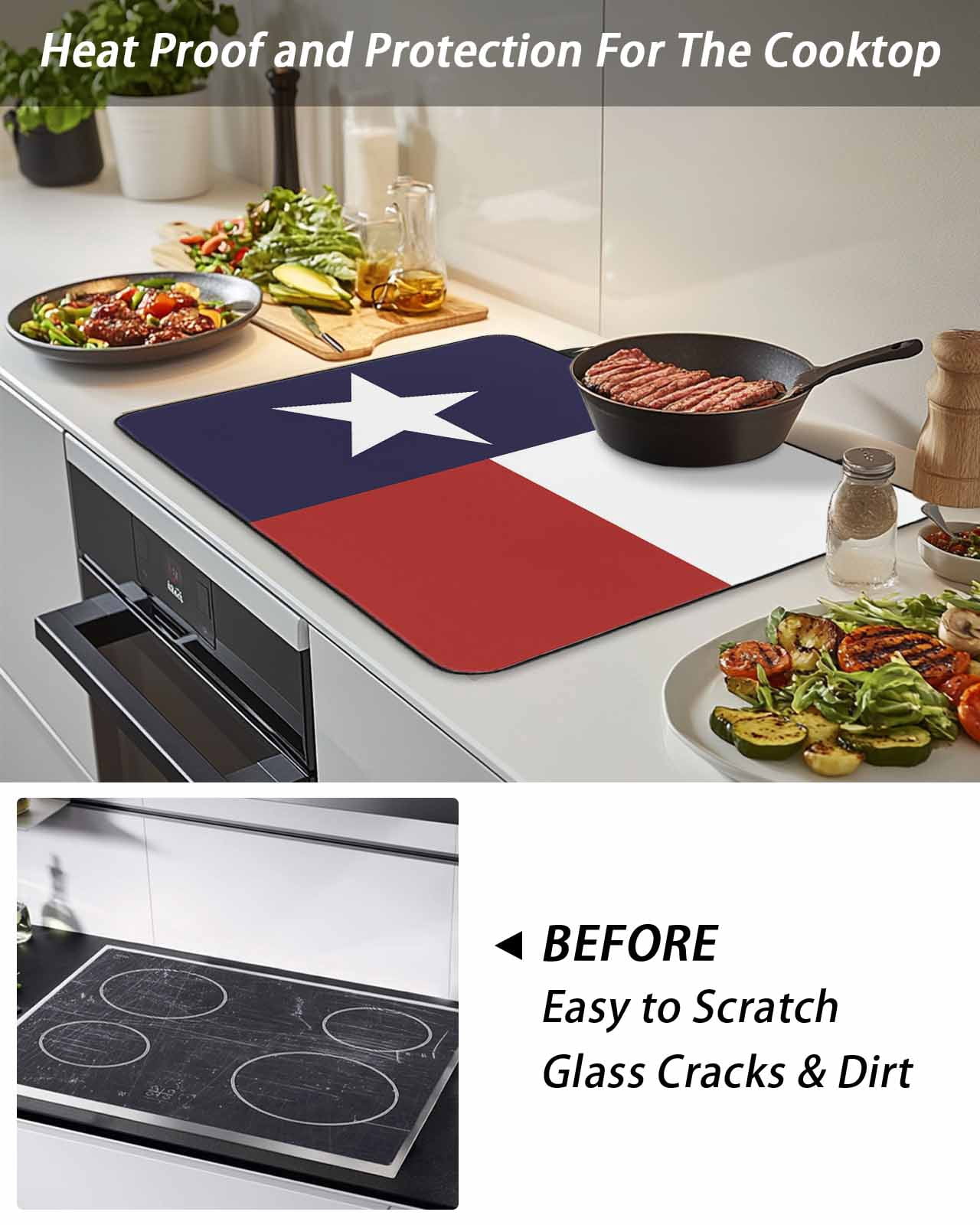 Stove Top Covers for Electric Stove,Blue Red White Texas Flag with Star Glass Stovetop Cover Protector,Minimalistic Geometric Stripe Cooktop Protector Oven Mat for Kitchen Countertop 24"x21"