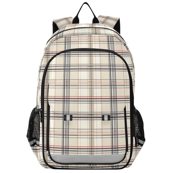 FORMRS Unisex School Backpack 17" Student Travel Bag with Laptop Compartment, Beige Plaid Pattern