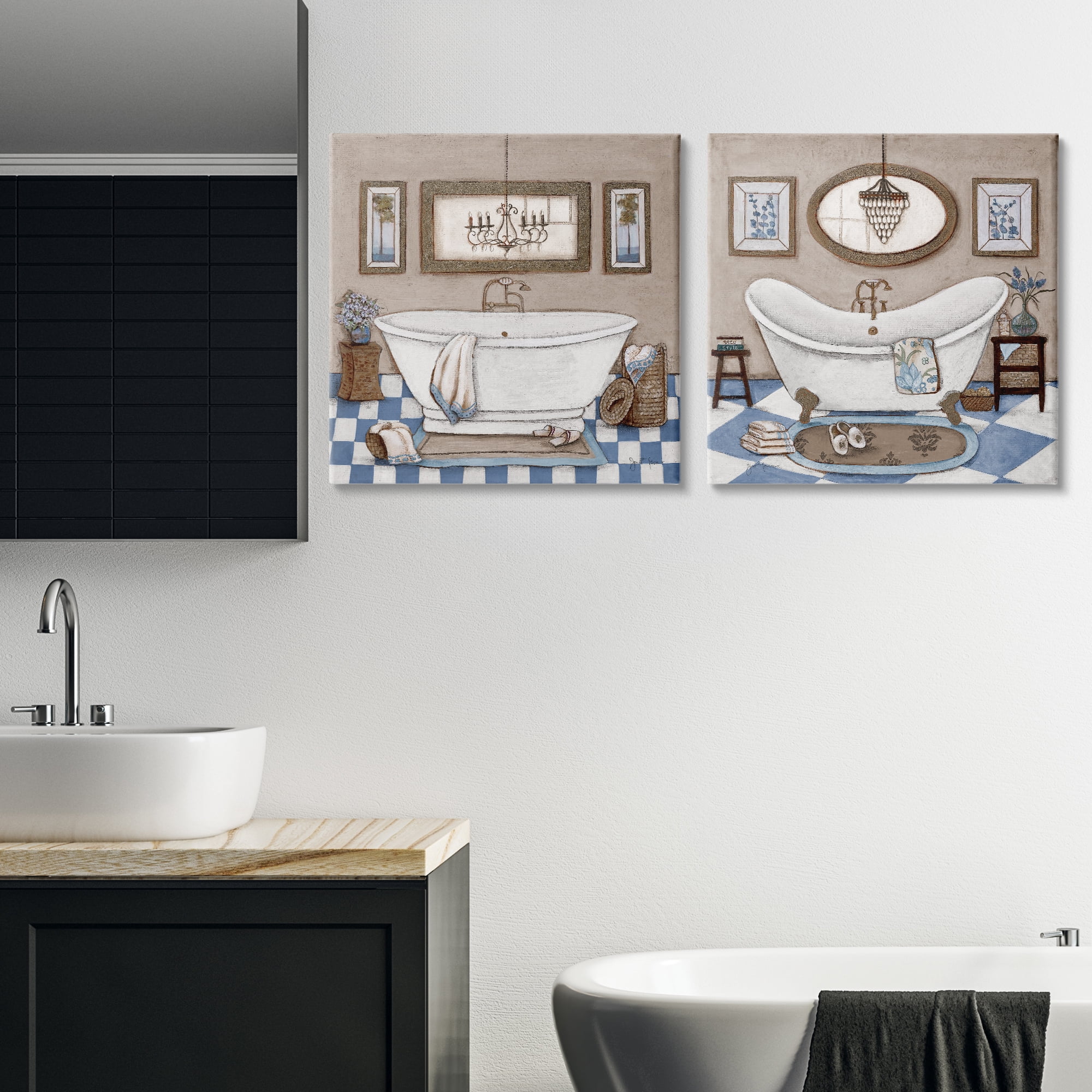 Stupell Industries Tiled Bathroom Views 2 Piece Canvas Wall Art Set, design by Janet Tava
