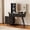 Black, variant on Lighted Makeup Vanity Desk with Mirror, 5 Drawers, Power Outlet, Storage Shelves, Wave Panel Design, 3-Color LED - Elegant Bedroom Furniture - Natural Wood Color