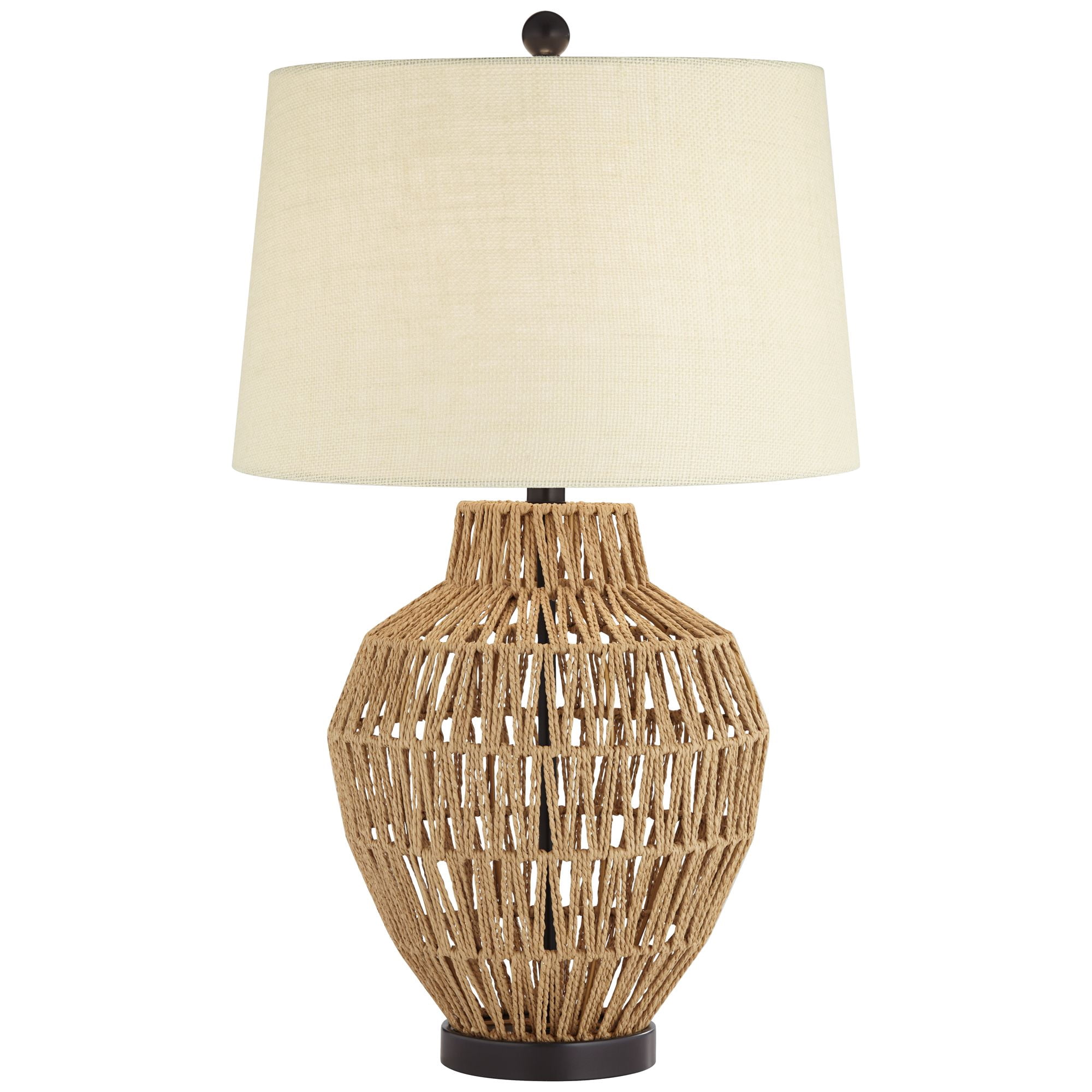 360 Lighting San Marcos Modern Coastal Table Lamp 27" Tall Natural Wicker Oatmeal Drum Shade for Bedroom Living Room Bedside Nightstand Office Kids
