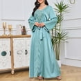 thumbnail image 6 of Women's Elegant Satin Rhinestone Printed Maxi Dress Long Sleeve Crew Neck Long Dress with Belt Fashion Casual Dresses, 6 of 6