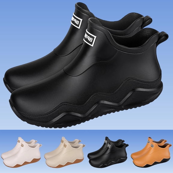 HAOTAGS Unisex Rain Boots,Lace-Ups Closed Toe Waterproof Fleece-Lined Letter Print Black