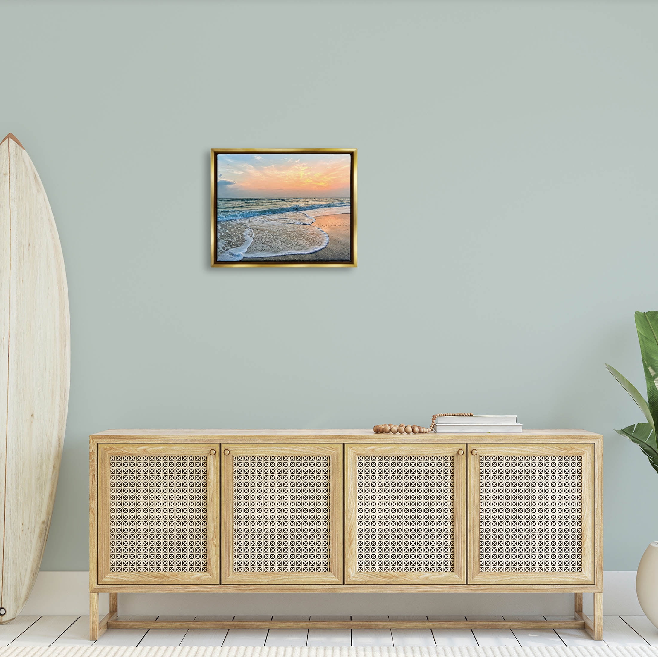 Stupell Industries Vast Panoramic Beach Layered Waves Photograph Metallic Gold Floating Framed Canvas Print Wall Art, Design by Mary Lou Photography