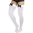thumbnail image 4 of ToBeInStyle Women's Opaque Satin Bow Accent Thigh Highs - White/Black - One Size, 4 of 6