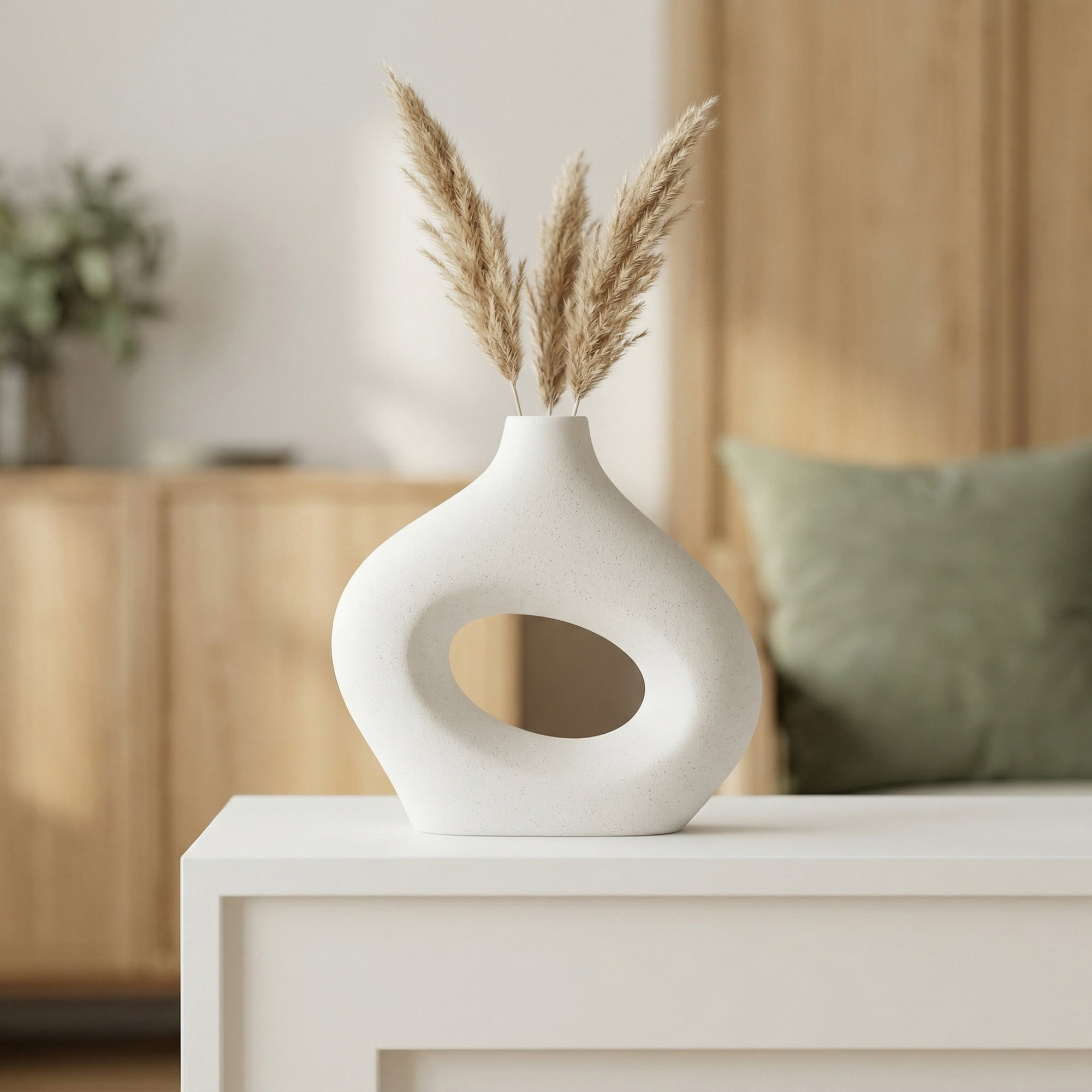 Unique Bargains Donut Hollow Circle Ceramic Flower Vase White 7.2"L x 2.2"W x 7.2"H