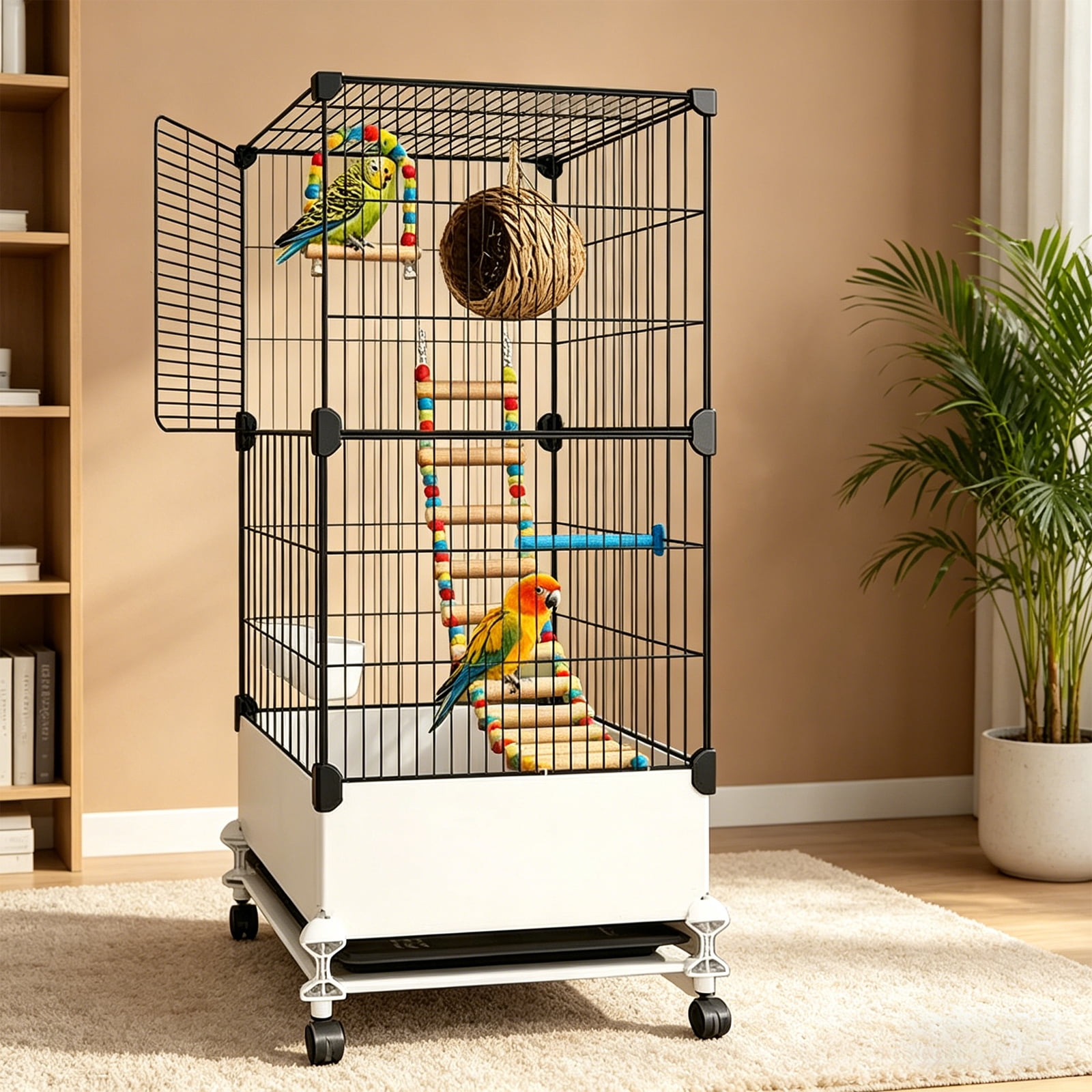 Petyoung 40" Bird Cage, 1.5cm (0.59") Safe Wire Spacing, Rolling Design with Full Bird Accessories for Budgie, Lovebird, Canaries, Parrotlets