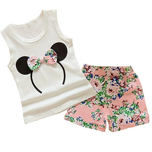 MH-Lucky Baby Girl Clothes Outfits Short Sets 2 Pieces with T-Shirt Short Pants 