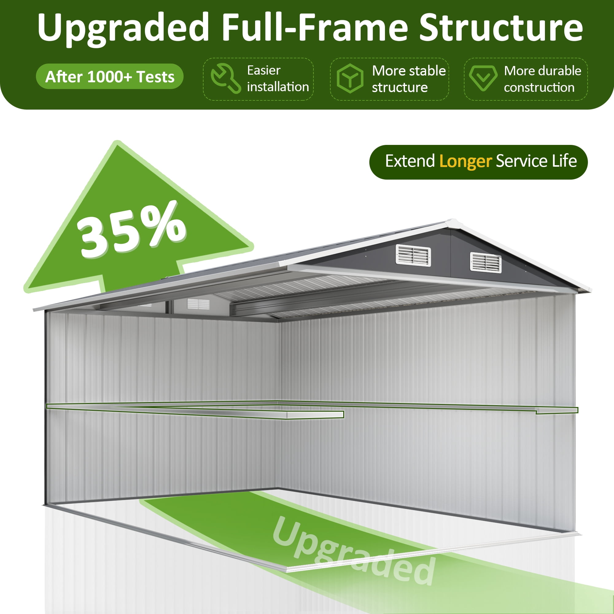 POLAHAKU 8'x12' Outdoor Metal Shed with Upgraded Frame Structure, Lockable Doors & Waterproof Design, Spacious Steel Storage Shed for Backyard, Patio, Lawn & Garden