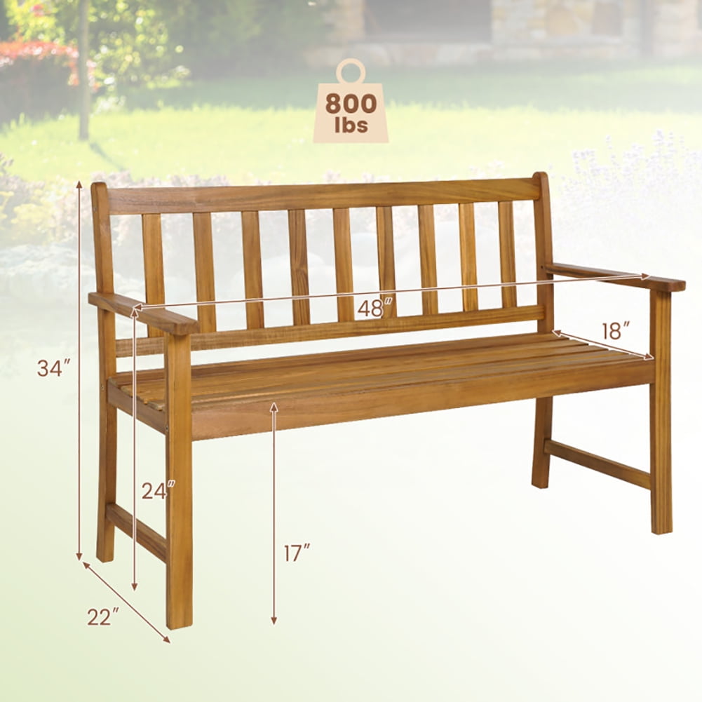 Aimee Lii 2-Person Outdoor Acacia Wood Bench with Backrest, Outdoor Patio Furniture Aimee Lii 2-Person Outdoor Acacia Wood Bench with Backrest, Outdoor Patio Furniture