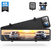 TOGUARD Rear View Mirror Camera, 12" Touch Screen 4K+1080P Front and Rear Dash Cam, Parking Assist, Parking Monitoring, GPS