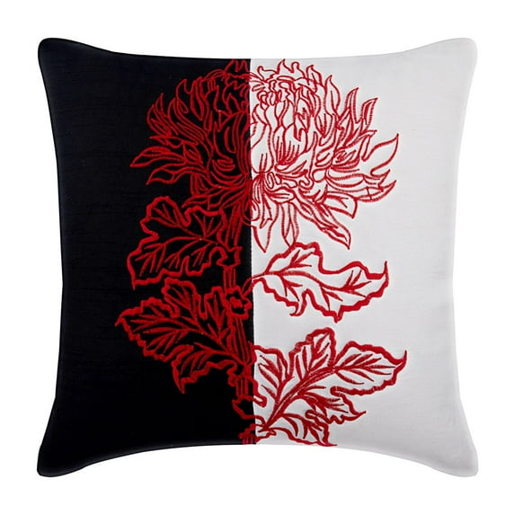 Pillow Cover, Decorative Patchwork Cushion Covers, 16x16 inch (40x40 cm) Silk Pillowcase, Square White & Black with Floral Embroidery Pillows Cover, Modern Style - Lovers In Japan