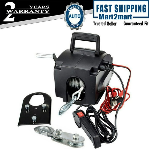 12V 300W Portable Electric Winch 2000LB Remote Towing Hitch Truck Trailer Boat!