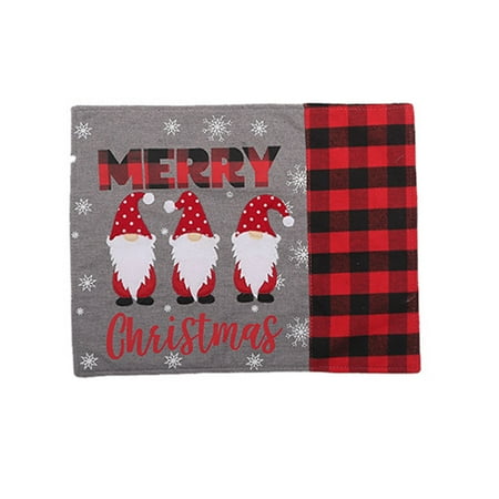 

CHAOMA Merry Christmas Faceless Gnome Plaid Linen Placemat Non Slip Heat-Resistant Washable Table Mat Kitchen Dinning Home Deco