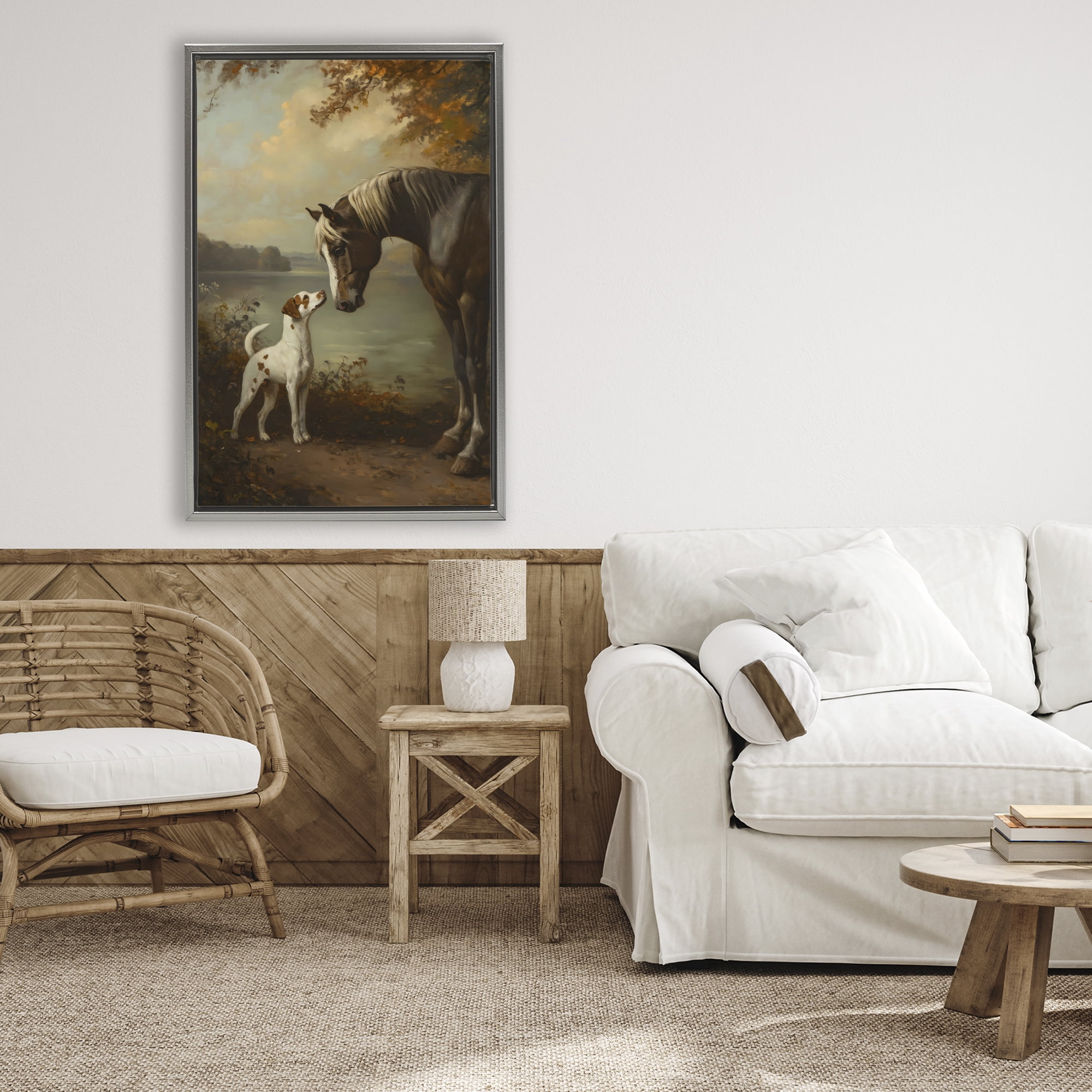 Stupell Industries Autumn Companions Hunting Party Gray Framed Floater Canvas Wall Art, design by Petal Prints Design