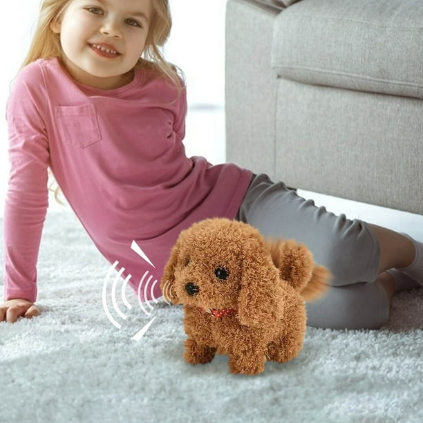 Juguete Realista de Cachorro Robot | Caminata interactiva y ladridos | Perro robot mini de peluche suave | Cola moviéndose, respuesta de palmada en la cabeza | Materiales seguros | Gran Navidad y