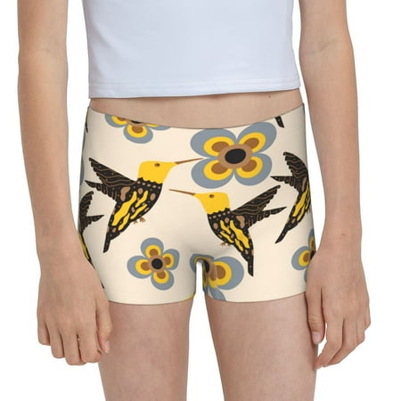 Pofeuu Yellow Flowers Hummingbird Print Soft Cotton Girls Boyshort panties Toddler Underwear-Large