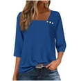 thumbnail image 2 of EchfiProm Womens Dressy Casual T-Shirts Plain Blue Tops Fall Relaxed Fit Pullover Square Neck 3/4 Sleeve for Ladies, 2 of 5