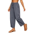 thumbnail image 5 of Ayolanni Solid Pants for Women Casual Elastic Waist Flowy Jogger Pants Gray Drawstring Straight Loose Boho Trousers with Pockets XXL, 5 of 8
