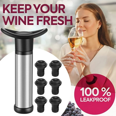

Austok Wine Saver Pump with 6 Silicone Bottle Stoppers Stainless Steel Vacuum Air Pump Vacuum Pump Wine Keeper Wine Saver Pumpfor Kitchen Office Home Adult Party Favor Supplies