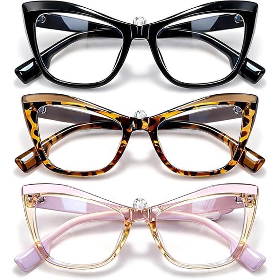 3 Pack Cat Eye Blue Light Glasses Clear Frame Computer Gaming Reading for Women Men Office