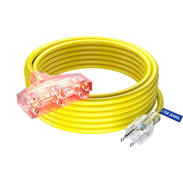 Rallonge 30 Pi, Rallonge avec Multiples Prises, SJTW Calibre 14 (Jaune) Homologuée ETL