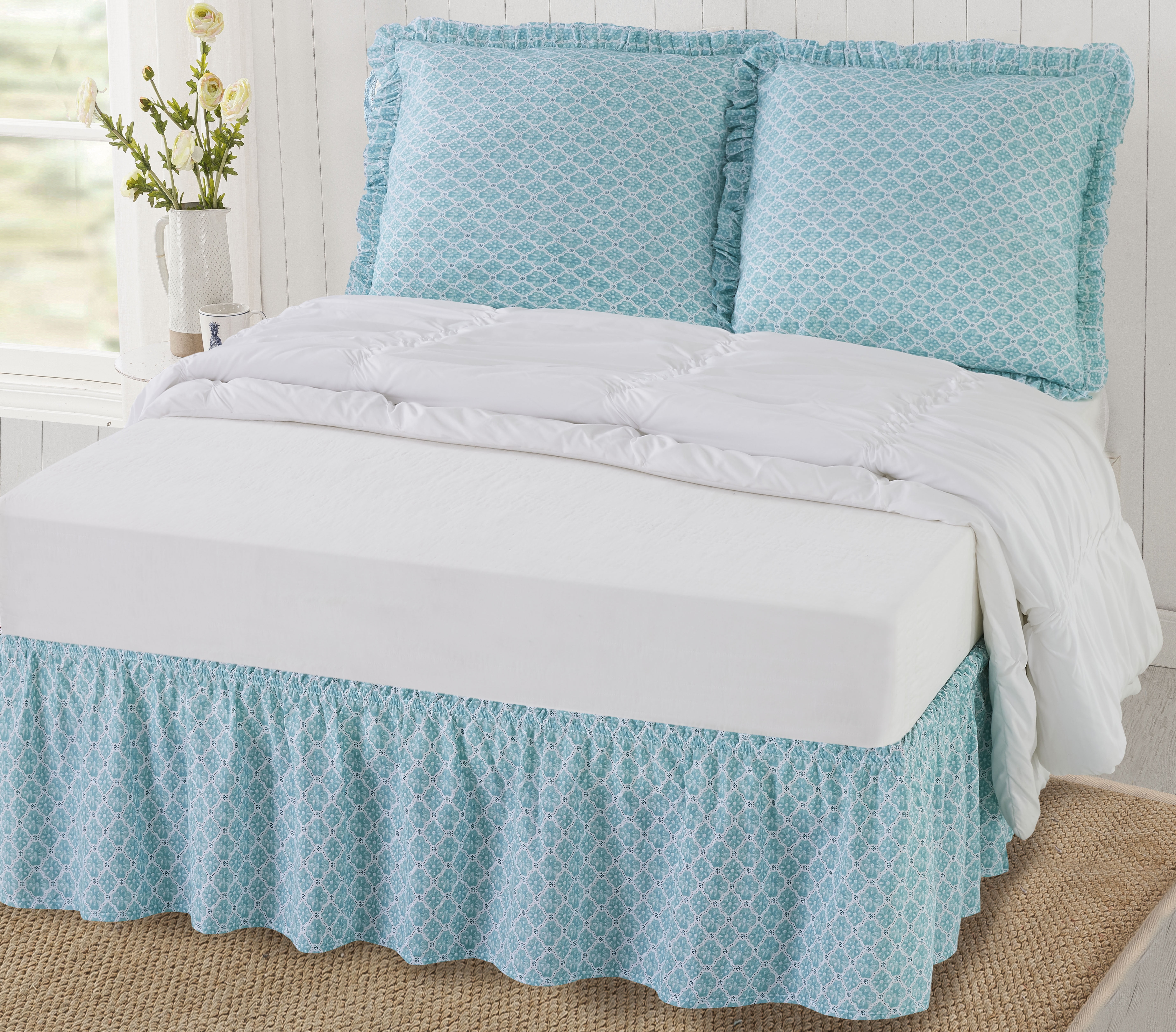 The Pioneer Woman Washy Trellis 3-Piece Bedskirt and Sham Set