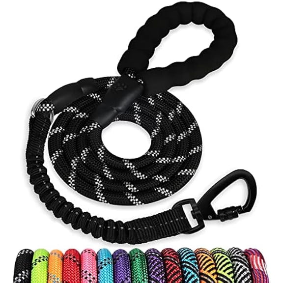 Eryueer Rope Dog Leash 5 FT: Heavy Duty Leashes with Swivel Lockable Hook Reflective Threads Bungee and Padded Handle - Dog Lead for Large Small Medium Dogs Outside Walking Hiking Black
