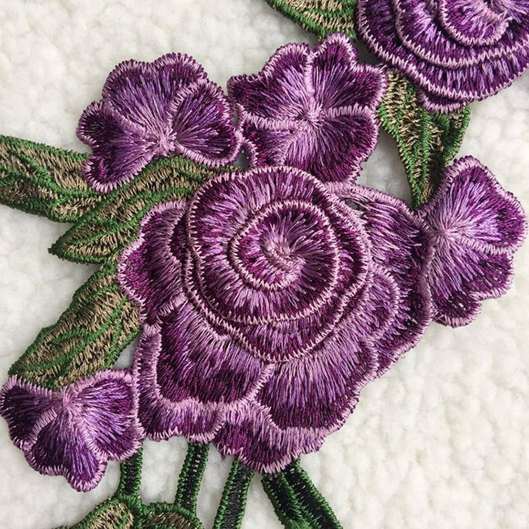 2 Pcs 3D Embroidered Sewing on Patch Flower Patch Stickers for Clothes Badge Sewing Fabric Applique Supplies (Purple)