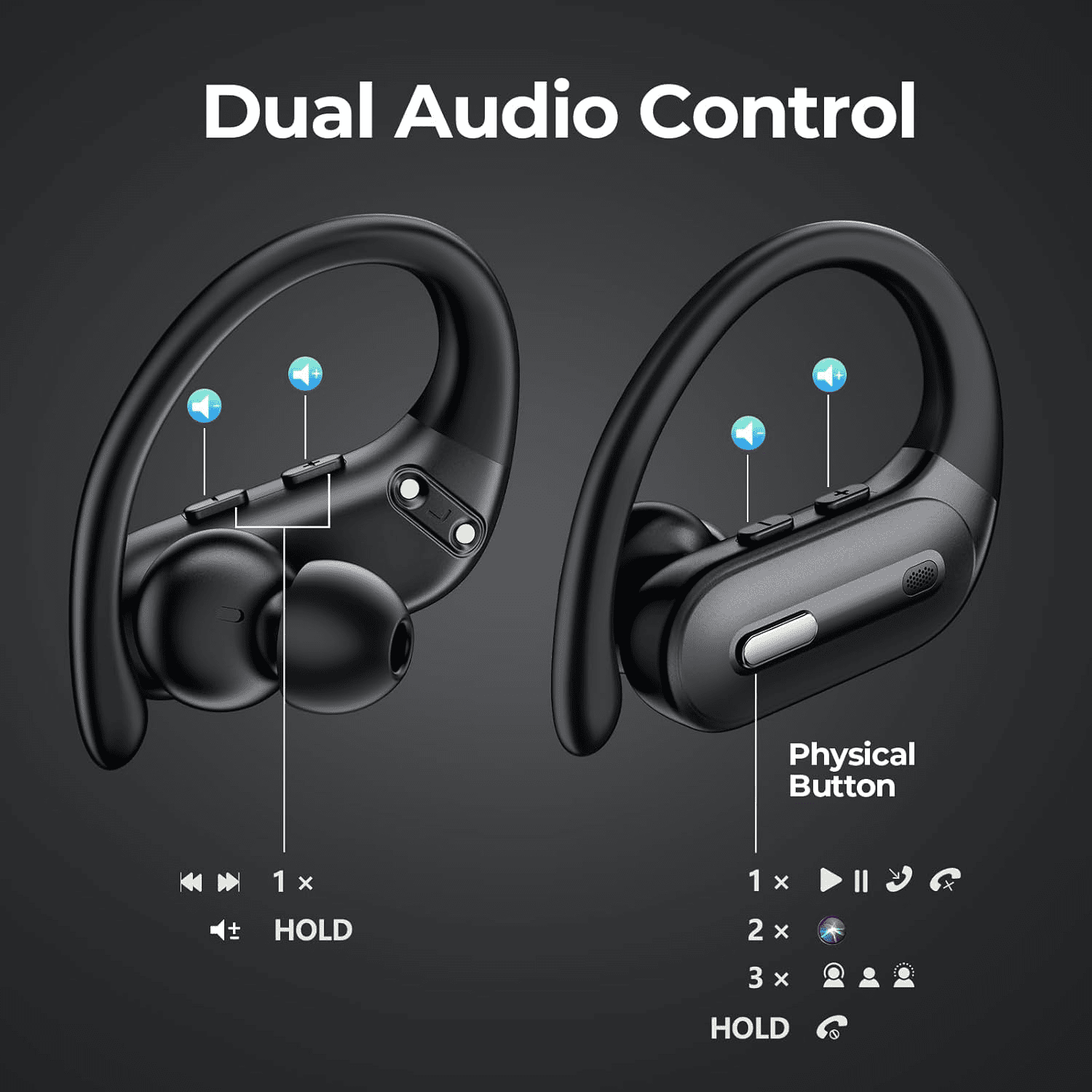 Active Noise Cancelling Wireless Earbuds Bluetooth Headphones 90 Hrs Playtime Ear Buds with Hi-Res Stereo Power Display Earphones with Earhooks Waterproof Transparency Headset Sports/Running