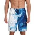 thumbnail image 3 of Lsque Blue White Fluid Art Mens Sleep Pajama Shorts,Short Pajama Pants, Cotton Ultra-Soft Knit-3X-Large, 3 of 9