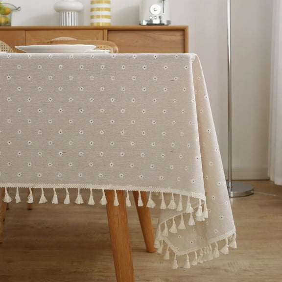 Vintage Cotton Linen Tablecloth Floral Pattern Table Cloth with Tassel Washable Table Cover for Dinning,Picnic,Tabletop Decor