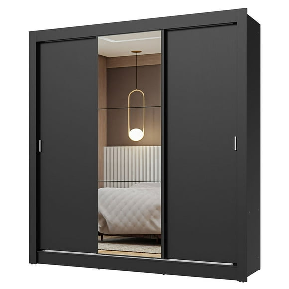 Ropero Clóset Madesa 3 Puertas 1 Espejo Negro 205 cm x 170 cm x 51 cm