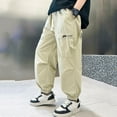 thumbnail image 2 of Y2K Pants - Boys Pants for Outdoor Play Comfortable Casual Cargo Pants with Elastic Waist Lightweight Breathable - Baggy Jeans,Boys Pants,Girls Pants,Color:Khaki,Size:13-14 Years, 2 of 8
