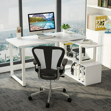 Tribesigns Modern L Shaped Desk 55 Rotating Corner Computer Tribesigns Modern L Shaped Desk 55 Rotating Corner Computer Study Writing Table Workstation With Shelves White