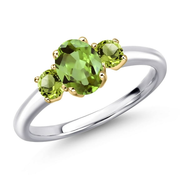 Gem Stone King 925 Silver and 10K Yellow Gold Green Peridot Engagement Ring for Women | 1.31 Cttw | Oval 7X5MM | Gemstone August Birthstone | Size 8