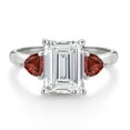 thumbnail image 2 of Gem Stone King 3.54 Cttw 10K White Gold IGI Certified VS Lab Grown Diamond & Red Garnet 3-Stone Engagement Ring for Women | Center Emerald Cut 3 Cttw | 4MM Trillion | Size 6.5, 2 of 4