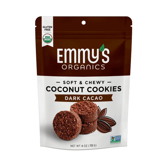 Emmy's Organics Coconut Cookies, Dark Cacao, 4 oz. Bag Gluten-Free Organic Cookies, Vegan, Paleo-Friendly, Grain Free