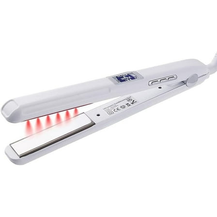 New Upgrade Ultrasonic Infrared Hair Straightener Care Cold Flat Iron for Hair Treatment Therapy Repair Damaged Hair LCD Display 360° Swivel Cord (White)